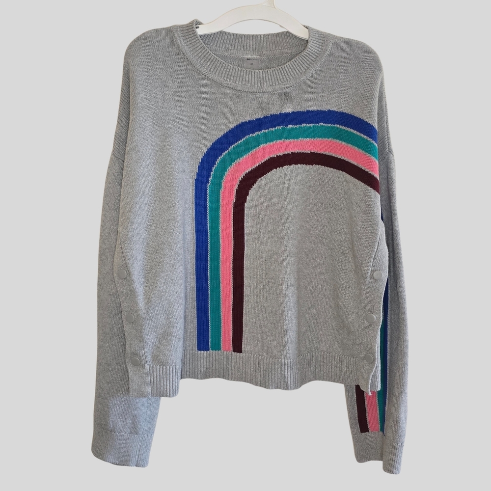 Lou & Grey for LOFT Rainbow Snap Sweater Women’s Size XS Gray Cotton Knit
